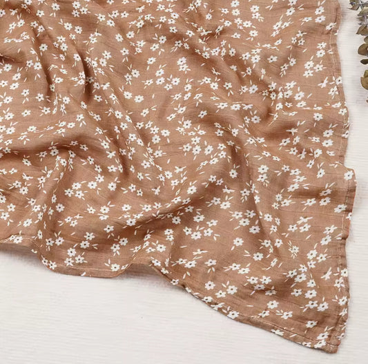 Brown Floral Swaddle Blanket